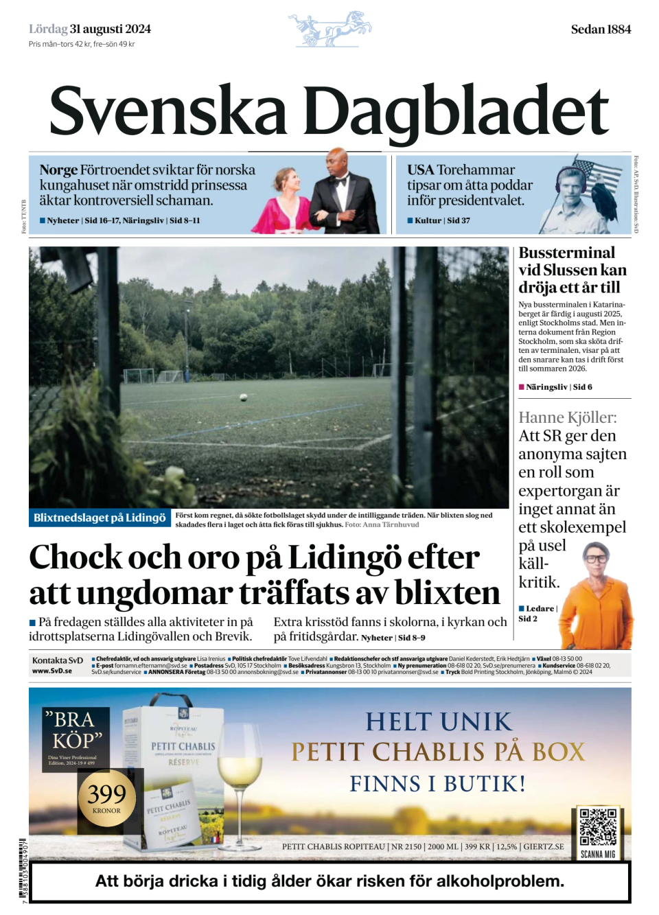 Prima-pagina-Svenska Dagbladet-edizione-di-oggi-20240831